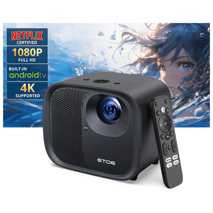 ETOE E3 Pro Android TV Projector – Full HD 1080P, 600 ANSI Lumens, Dolby Audio, Auto Focus, Bluetooth, Wi - Fi - ETOE Projector