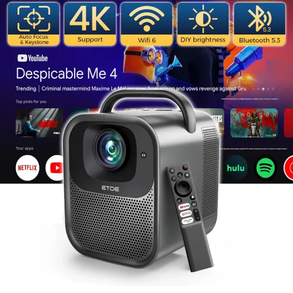 ETOE Seal Pro Smart Projector – Native 1080P, 4K Support, Google TV, 20W Dolby Sound, Autofocus, Wi-Fi & Bluetooth